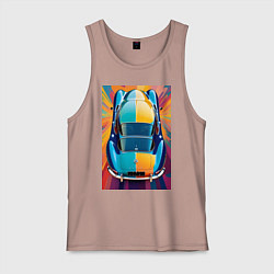 Майка мужская хлопок Яркий ретро автомобиль, цвет: пыльно-розовый