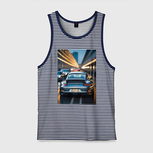 Мужская майка Porsche 911 в городе / Синяя тельняшка – фото 1