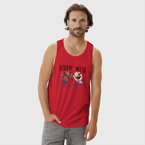 Мужская майка Vibing with demons / Красный – фото 3