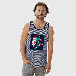 Майка мужская хлопок Санта Клаус спешит поздравить, цвет: синяя тельняшка — фото 2