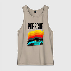 Майка мужская хлопок Автомобиль Porsche на фоне флага Германии, цвет: миндальный