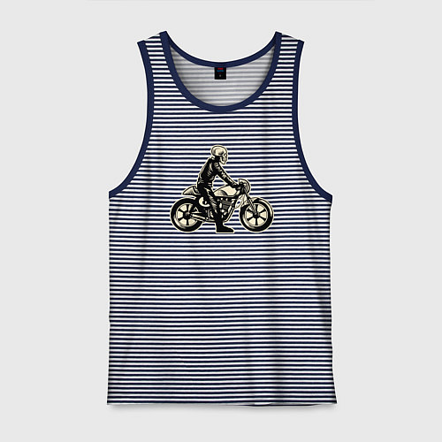 Мужская майка Скелет мотоциклист / Синяя тельняшка – фото 1