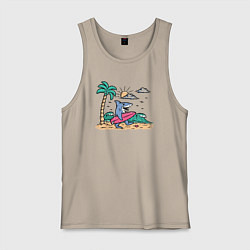 Майка мужская хлопок Акула серфер, цвет: миндальный