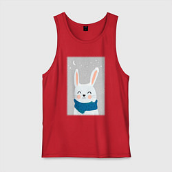 Майка мужская хлопок Снежный кролик с шарфом, цвет: красный