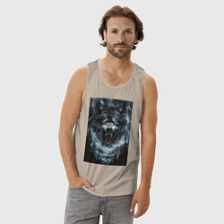 Майка мужская хлопок Оскаленная морда волка, цвет: миндальный — фото 2