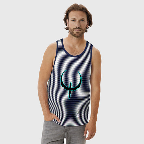 Мужская майка Чёрно-голубой знак quake / Синяя тельняшка – фото 3