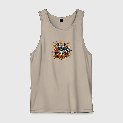 Мужская майка Забавный енот в брызгах краски / Миндальный – фото 1