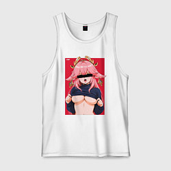 Майка мужская хлопок Яэ Мико в стиле 80х - Геншин Импакт, цвет: белый