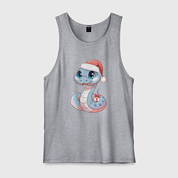 Майка мужская хлопок Голубая новогодняя змея с подарком, цвет: меланж