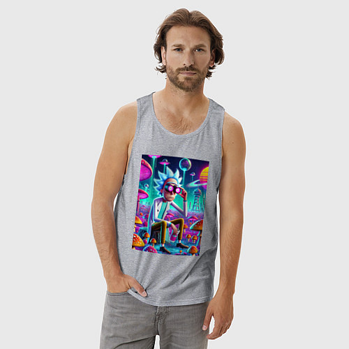 Мужская майка Рик в неоновых очках среди грибов / Меланж – фото 3