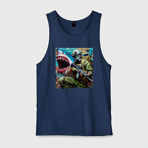 Мужская майка Shark and warrior - graffiti / Тёмно-синий – фото 1