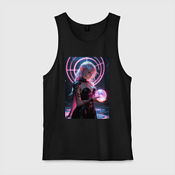 Майка мужская хлопок Эльфийка с магической сферой, цвет: черный