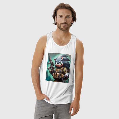 Мужская майка Ёжик Соник солдат спецназа - нейроарт / Белый – фото 3