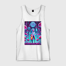 Майка мужская хлопок Rick and Morty among neon mushrooms - ai art fanta, цвет: белый