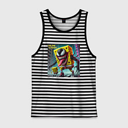 Майка мужская хлопок Sponge Bob and Venom - collaboration, цвет: черная тельняшка