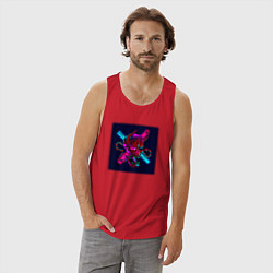 Майка мужская хлопок Неоновый демон они, цвет: красный — фото 2