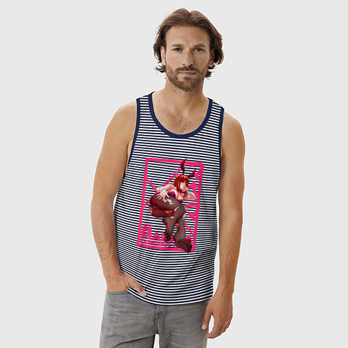 Мужская майка Кролик Макима - Человек бензопила / Синяя тельняшка – фото 3