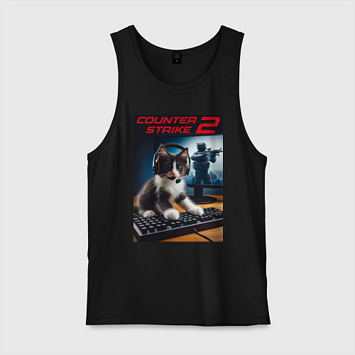 Мужская майка Counter strike 2 - kitten / Черный – фото 1