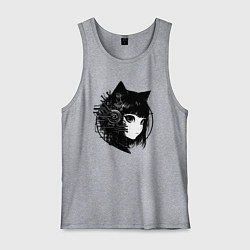 Майка мужская хлопок Девочка кошка - киберпанк, цвет: меланж