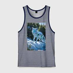 Майка мужская хлопок Кристальный волк на снегу, цвет: синяя тельняшка