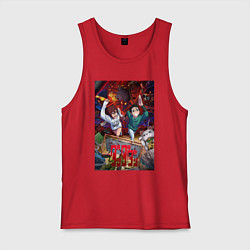 Майка мужская хлопок Дандадан: Момо и Кэн, цвет: красный