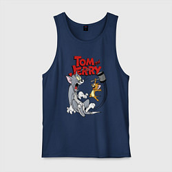 Майка мужская хлопок Том и Джерри - кувалда, цвет: тёмно-синий