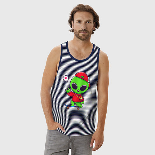 Мужская майка Пришелец скейтбордист / Синяя тельняшка – фото 3