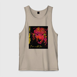 Майка мужская хлопок Леопард-разноцветная абстракция, цвет: миндальный