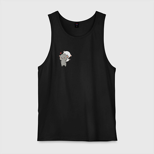 Мужская майка Белый котик на спине у серого для пары / Черный – фото 1