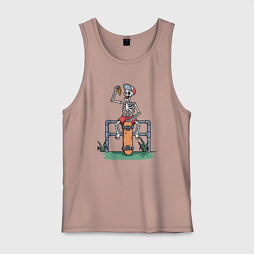 Мужская майка Скелетик скейтер с пиццей / Пыльно-розовый – фото 1