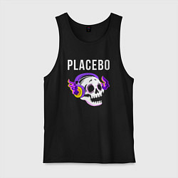 Майка мужская хлопок Placebo - неоновый череп, цвет: черный