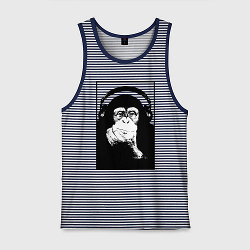 Мужская майка Monkey in the headphones / Синяя тельняшка – фото 1