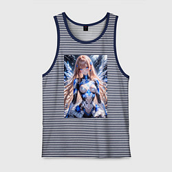 Майка мужская хлопок Девушка с кибернетическими крыльями, цвет: синяя тельняшка