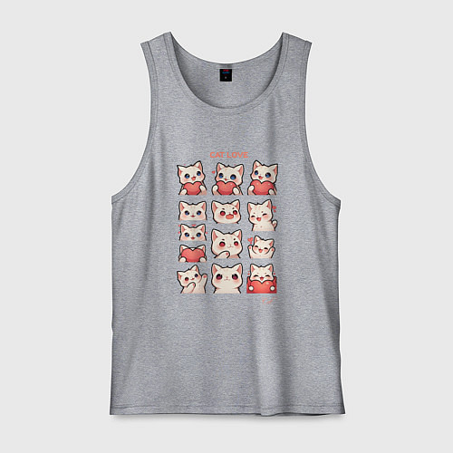 Мужская майка Котики влюблённые и сердечки / Меланж – фото 1