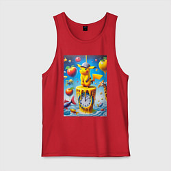 Майка мужская хлопок Funny Pikachu and fishes - surrealism, цвет: красный