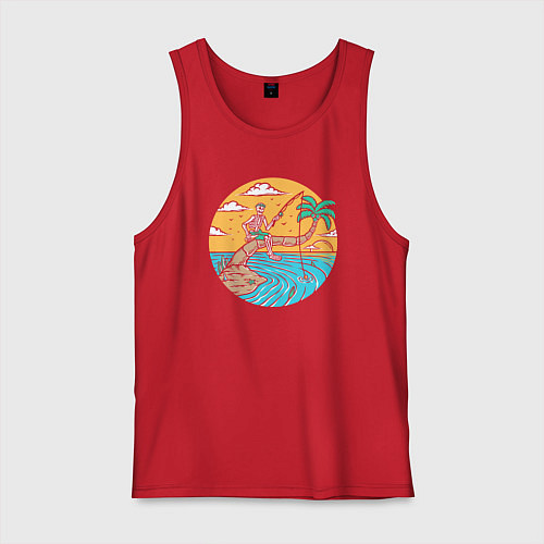 Мужская майка Рыбалка на пальме / Красный – фото 1