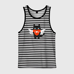 Майка мужская хлопок Ангельский котик, цвет: черная тельняшка