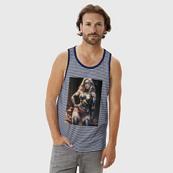 Майка мужская хлопок Мисс Марвел в суперкостюме, цвет: синяя тельняшка — фото 2