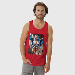 Майка мужская хлопок Девушка с киберимплантами крыльев, цвет: красный — фото 2