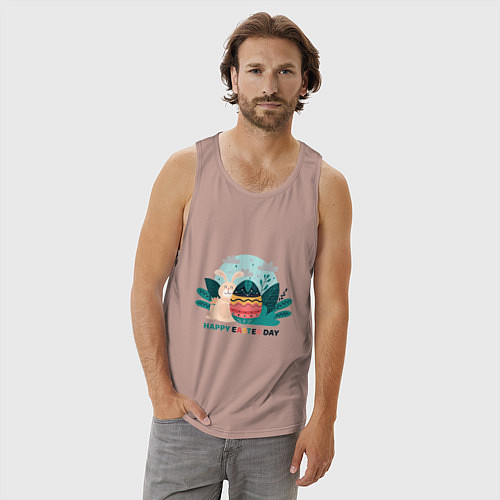 Мужская майка Пасхальный кролик с надписью / Пыльно-розовый – фото 3