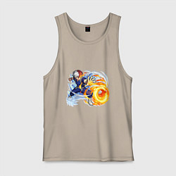 Майка мужская хлопок Моя геройская академия Шото Тодороки лед и пламя, цвет: миндальный