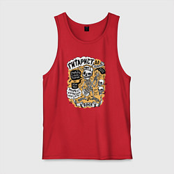 Майка мужская хлопок Рокабильный скелет играет на гитаре, цвет: красный