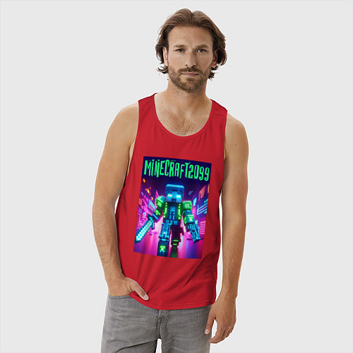 Мужская майка Minecraft 2099 - neon glow fantasy / Красный – фото 3