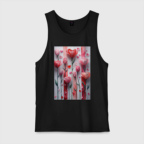 Мужская майка Композиция из цветов и сердечек / Черный – фото 1