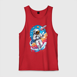 Майка мужская хлопок Космонавт в небе, цвет: красный