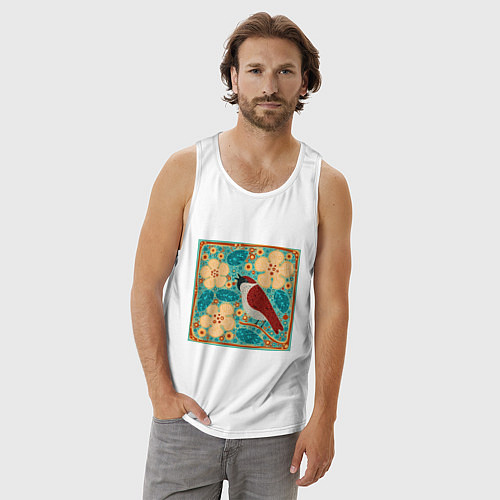 Мужская майка Воробей на ветке яблони / Белый – фото 3