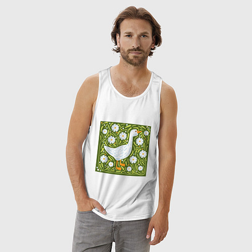 Мужская майка Гусь в ромашках / Белый – фото 3