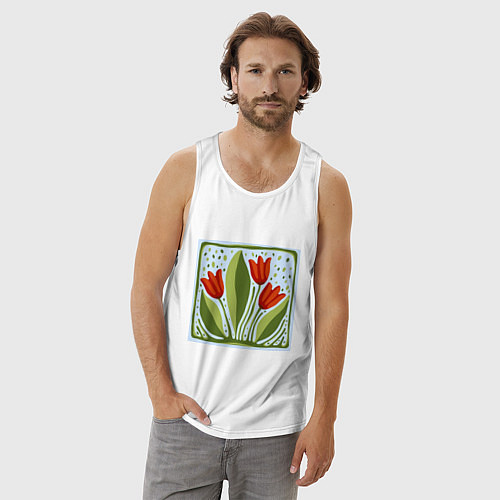 Мужская майка Цветущие тюльпаны / Белый – фото 3