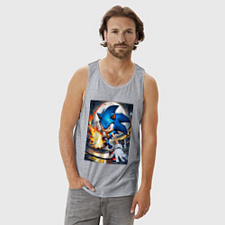 Майка мужская хлопок Соник супер удар, цвет: меланж — фото 2