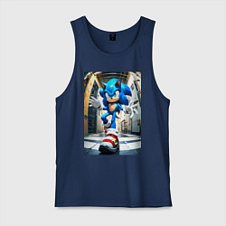 Майка мужская хлопок Соника застали врасплох, цвет: тёмно-синий